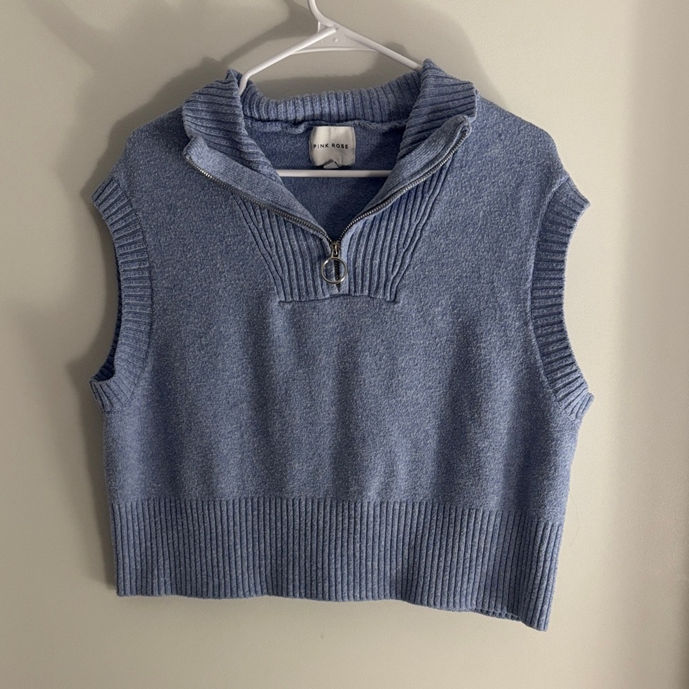 Pink Rose Light Blue Turtleneck Sweater Vest